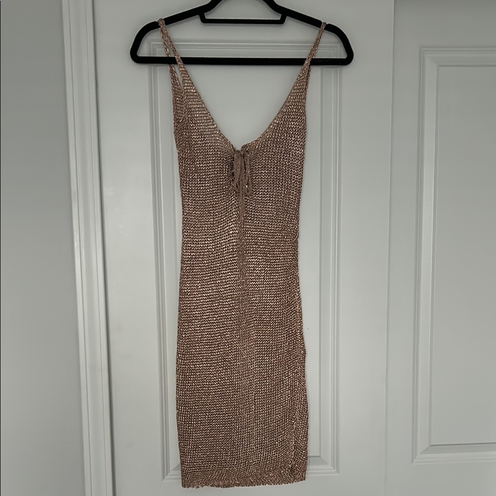 Fashion Nova Rose Gold Sequin Mini Dress Sleeveless V-Neck